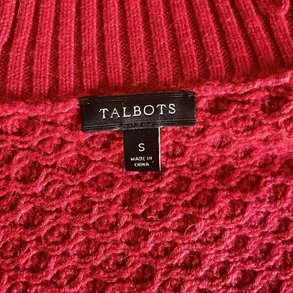 TALBOTS | Red Knit Lamb Wool Blend Cowl Neck Cape Poncho Size S - Picture 9 of 10